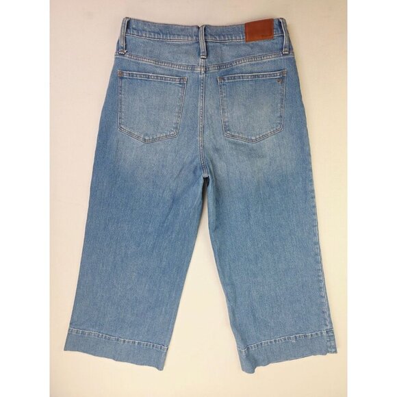 Madewell Size 31X25 Women Wide Leg Crop Blue Denim Embroidered Logo Pocket Jeans - Picture 1 of 15